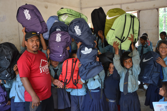 School bags distributing to the kids in rural village